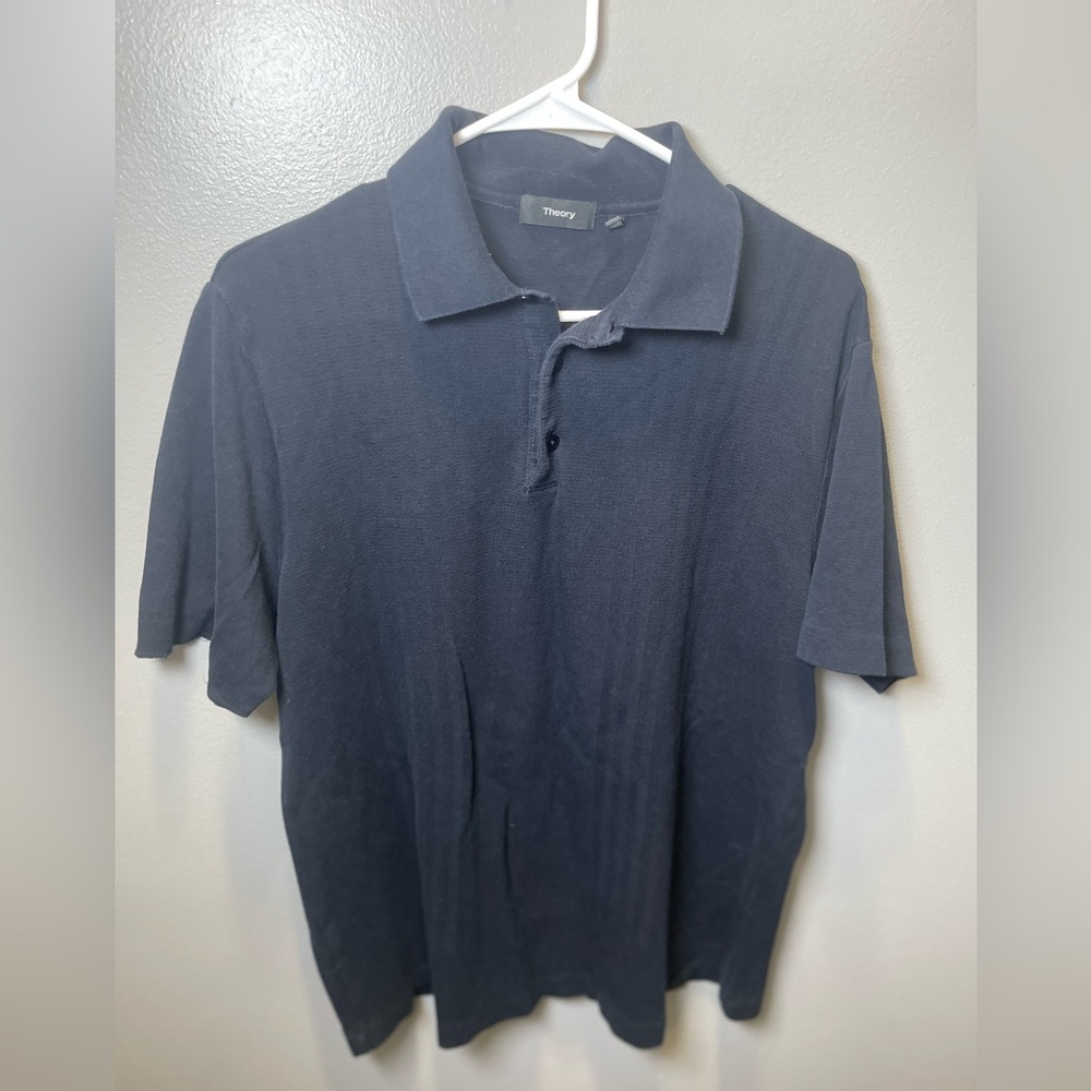 Theory Men's Navy Coleson Engineer Polo Shirt Cotton Size Large‎